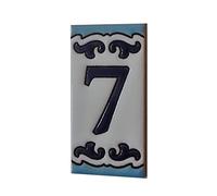 7.5cm x 3.7cm Medelo-02 Spanish Hand-Painted Ceramic House Numbers Letters Symbols Tiles and Filigree Frames (Number 7)