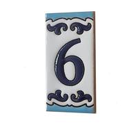 7.5cm x 3.7cm Medelo-02 Spanish Hand-Painted Ceramic House Numbers Letters Symbols Tiles and Filigree Frames (Number 6)