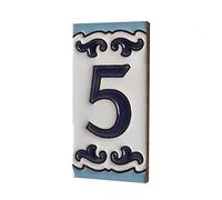7.5cm x 3.7cm Medelo-02 Spanish Hand-Painted Ceramic House Numbers Letters Symbols Tiles and Filigree Frames (Number 5)