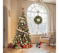 7.5Ft/230Cm Pre-Lit Artificial Christmas Tree, Green Xmas Tree with 450 Warm White LED Lights, Metal Stand & 1531 PE/PVC Branch Tips for Home Holiday Party Decorations