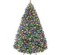 7.5FT/230Cm Pre Lit Artificial Christmas Tree, Realistic Xmas Tree with 1450 Green Branch Tips, 400 Dual Color LED Lights & Metal Stand for Christmas Decoration