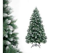 7.5ft Flocked Christmas Tree - Snow Tipped Artificial Xmas Tree with 1000 Branch Tips, Realistic White & Green Look, Sturdy Metal Stand, Indoor Outdoor Christmas Decoration 2.1m