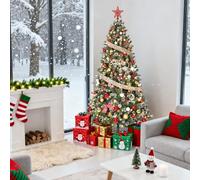 7.5FT PreLi Artificial Christmas Tree, Snow Flocked Xmas Tree with Pine Cones & Bushy 1346 Tips, Partially Flocked Design Spruce Christmas Tree, Home Traditional Holiday Decoration