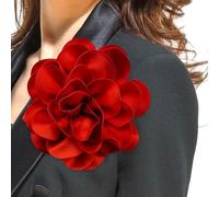 7.5in Extra Large Red Lapel Pins Handmade Big Camellia Hair Clip and Brooch Pin Dainty Satin Rose Flower Brooches Oversized Flower Brooch for Banquet Party Clothes Accessories Jewelry Gifts for Women