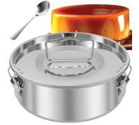 7.5inch Flan Mold with Spoon 304 Stainless Steel Flan Pan with Lid Handle 1.5QT Capacity Flan Baking Mold Round Cake Baking Flan for Making Pudding Cheesecake Chocolate Cake