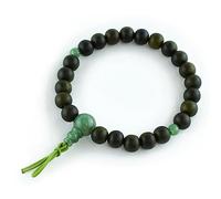 7.5mm Japanese Lignum vitae wood &Jadeite Juzu dhyana Zen Kyoto Prayer Beads Handmade for Men Women Gifts Elastic Mala Beads