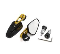 7/8" 22mm Handle Bar End Rear View Mirrors Black Gold Tone Pair for Motorcycle