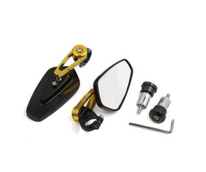 7/8" 22mm Handle Bar End Rear View Mirrors Black Gold Tone Pair for Motorcycle