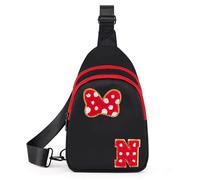 7 8 9 10 11 12 13 14 Year Old Girl Gifts Crossbody Fanny Pack, Initial Bow Mouse Park Sling Bag for Teen Girls Women, Black, N