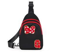 7 8 9 10 11 12 13 14 Year Old Girl Gifts Crossbody Fanny Pack, Initial Bow Mouse Park Sling Bag for Teen Girls Women, Black, Q