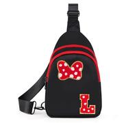 7 8 9 10 11 12 13 14 Year Old Girl Gifts Crossbody Fanny Pack, Initial Bow Mouse Park Sling Bag for Teen Girls Women, Black, 6.29" L x 2.36" W x 10.03"H, L
