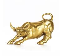 7.8" L Gold Brass Wall Street Bull Statue Sculpture Stock Market Charging Bull Art Office Decor Gift
