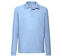 (7-8, Sky Blue) Fruit Of The Loom Childrens Long Sleeve 65/35 Pique Polo / Childrens Polo Shirts