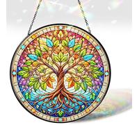 7.8" Tree of Life Suncatcher, Stained Glass Window Hangings Decorations, Tree Sun Catcher Effect, Suncatcher Decor for Home Garden Housewarming, Spiritual Gifts for Men Women Girl ART-13E-SG8
