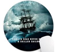 . 7.8 X 7.8 Inch Round Mouse Pad - A Smooth Sea Never Made A Skilled Sailor Inspirational Quote, Sailing Ship In Rough Ocean Heavy Storm Motivational Quotes Anti-Slip Rubber Base Circular Mat