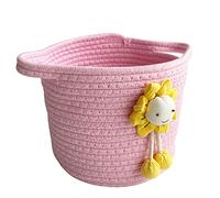 7.8"x 7" Small Cute Cartoon Woven Cotton Rope Kids Toy Storage Basket with Handle Storage Baskets for Nursery Laundry Bedroom Bathroom Organizer Storage Bin Pet Gift Basket