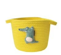 7.8"x 7" Small Cute Cartoon Woven Cotton Rope Kids Toy Storage Basket with Handle Storage Baskets for Nursery Laundry Bedroom Bathroom Organizer Storage Bin Pet Gift Basket