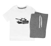 7-8 Years 'Army War Tank' Kids Nightwear/Pyjama Set (KP00153767) White