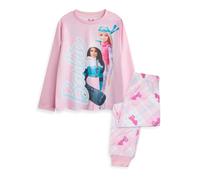 Barbie Girls Pyjama Set | Childrens Snow Winter Ski Snowboard Doll Graphic PJs | Seasonal Long Sleeve Long Leg Complete Matching Nightwear Set | Toy Fashion Series Merchandise Gift for Kids Pink