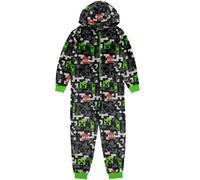 (7-8 Years, Black/Green) Minecraft Childrens/Kids All-Over Print Sleepsuit