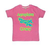 7-8 Years Bubblegum Pink Children's T-Shirt 'Aeroplane Crazy with Yellow & Sky Blue Print