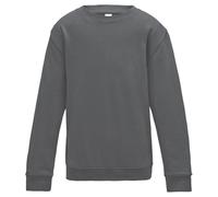 True Face Kids Sweatshirt Crew Neck Jumper Long Sleeve Cotton Pullover Plain Sweater Ribbed Cuff Boys School Uniform Top Charcoal 7/8 Years