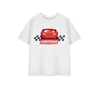 Disney Cars Lightning McQueen White T-Shirt | Checkered Flag Finish Line Graphic Tee for Younger Boys | Short Sleeve Crew Neck Top | Cartoon Character Apparel | Everyday Wear - 7-8 Years