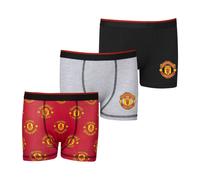 Manchester United F.C. Boys Boxers | Boxer Shorts Pack of 3 | Man Utd Gifts For Boys | Multipack Underwear Underpants Merchandise Red