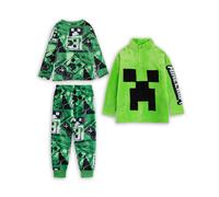 (7-8 Years) Minecraft Long Sleeve Long Leg Pyjama and Jumper 3 Piece Set (Boys Green)