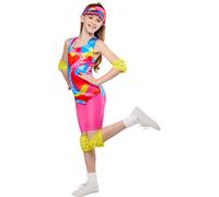 (7-8 Years, Pink/Multicoloured) Barbie Girls Roller Skate Costume