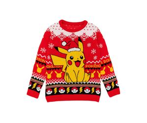 (7-8 Years, Red) Pokemon Childrens/Kids Pikachu Knitted Christmas Jumper