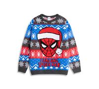 Spiderman Boys Blue Character Face Christmas Jumper - 7-8 Years