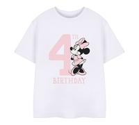 (7-8 Years, White) Disney Childrens/Kids Minnie Mouse 4th Birthday T-Shirt