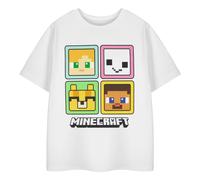 (7-8 Years, White) Minecraft Girls Squares Short-Sleeved T-Shirt