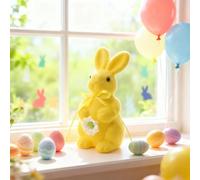 7.87" Easter Bunny Flocked Bunnies Figurine Decorations, Flocking Rabbit Bunny Decor, Spring Tables Decoration Centerpieces Indoor Easter Decorating Bunnies