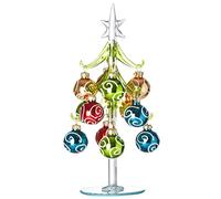 7.87" Tabletop Miniature Glass Christmas Tree with 12 Glitter Ball Ornaments Xmas Tree with Mirrored Base for an Apartment or Office Christmas Decorations