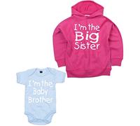 7-8yrs 0-3months 'Matching Big Sister Fuchsia Hoodie with I'm The Baby Brother Sky Blue Bodysuit Set