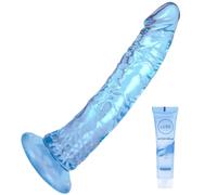 7.9'' Blue Soft Realistic Silicone Dildo, Jelly Dong Stimulator with Strong Suction Cup for Hands-Free Play, Lifelike Penis Adult Sex Toy for Women Men Couples G Spot and Anal Play (Light Blue)