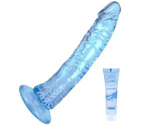 7.9'' Blue Soft Realistic Silicone Dildo, Jelly Dong Stimulator with Strong Suction Cup for Hands-Free Play, Lifelike Penis Adult Sex Toy for Women Men Couples G Spot and Anal Play