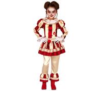 FIESTAS GUIRCA | Striped Clown Child Fancy Dress (7-9 years) - Dress, Trousers and Collar for Girls - Clown Costumes for Halloween and Themed Parties - Ideal for Girls - Beige and Burgundy