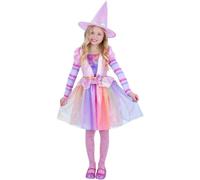 (7-9 Years, Multicoloured) Smiffys Girls Pastel Rainbow Halloween Witch Costume