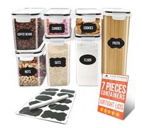 7 Airtight Food Containers - Food Storage Containers - BPA-Free 7-Pack with Chalkboard Labels & Marker - 4-Side Locking System - Cereal Storage Containers - Kitchen Storage & Organisation