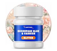 7 Artists Decoupage Glue and Varnish Glossy Glitter 230 ml - Water-Based Decoupage Glue and Sealer for Napkins, Furniture Decoration & Paper Craft | Transparent Glitter Finish Sealer & Glue