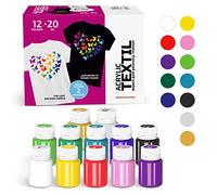 7 Artists Fabric Paint Set 12 x 20 ml - Permanent Textile Paints for Clothes, Shoes & Denim | Water Based Jeans, Leather & Sneaker Paint | Non-Toxic Washable Fabric Dye for Cotton & Synthetic Fabrics