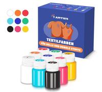 7 Artists Fabric Paint Set 9 x 20 ml - Permanent Textile Paints for Clothes, Shoes & Denim | Water Based Jeans, Leather & Sneaker Paint | Washable Non-Toxic Fabric Dye for Cotton & Synthetic Fabrics