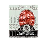 7 BELLOTAS 100% Iberico Pork Salami | Dry Cured Iberian Race Sausages Made from Acorn-fed Free-Range Iberian Pigs | Salchichon Iberico de Bellota | Sliced 3 X 80 gr.