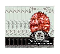 7 BELLOTAS 100% Iberico Pork Salami | Dry Cured Iberian Race Sausages Made From Acorn-fed Free-Range Iberian Pigs | Salchichon Iberico de Bellota | Sliced 6 X 80 gr.