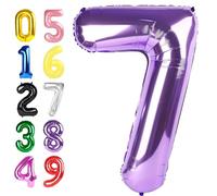 7 Birthday Balloon Purple Number, 17th Birthday Decorations For boys And Girls, 40 Inch Big Balloons for 7, 17, 27, 70 Birthday, Wedding Anniversary, Christmas, New Year, Halloween Party Decoration