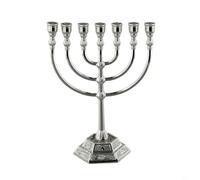7 Branch Vintage Metal Candlestick Holder for Hanukkah and Home Décor with Silver or Gold Finish, Traditional Temple Candle Stand for Jewish Celebrations and(Silver)