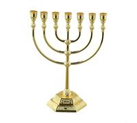 7 Branch Vintage Metal Candlestick Holder for Hanukkah and Home Décor with Silver or Gold Finish, Traditional Temple Candle Stand for Jewish Celebrations and(Gold)